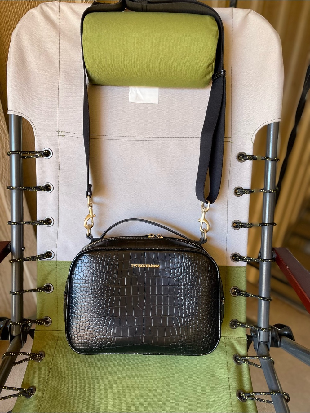Black Croc-Embossed Luxe Diaper Clutch with Detachable Strap